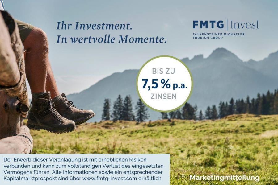 Investieren & Urlauben bei Falkensteiner mit bis zu 7,5 % p.a. Zinsen* Investieren & Urlauben bei Falkensteiner mit bis zu 7,5 % p.a. Zinsen*
