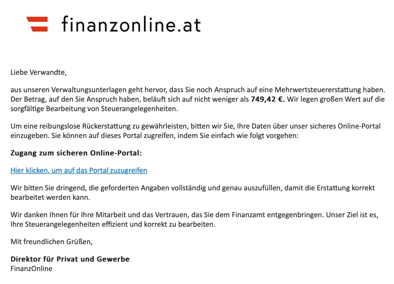 Spam-Email - Finanzonline