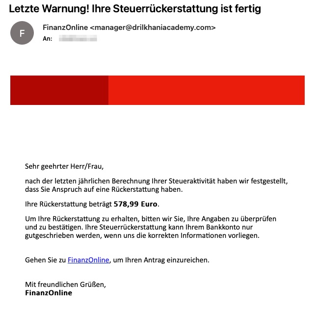 FinanzOnline Spam-Nachricht