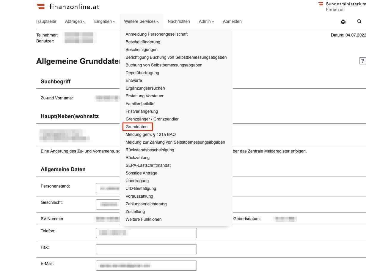 Grunddaten - FinanzOnline