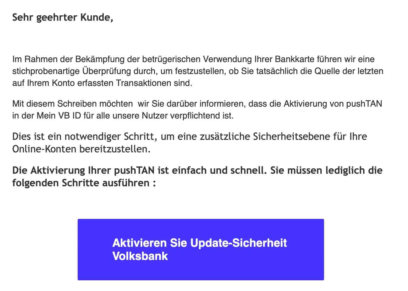 Volksbank Spam-E-Mail